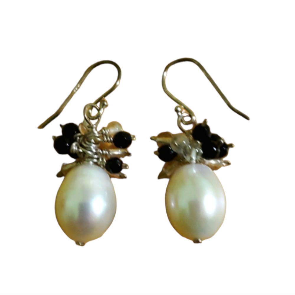 Sterling silver pearl and semiprecious stone earrings